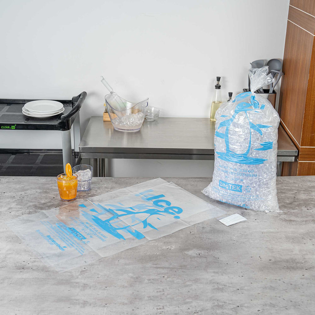 Bag Tek 25 Lb Clear Plastic Ice Bag - with Ice Print - 100 count box