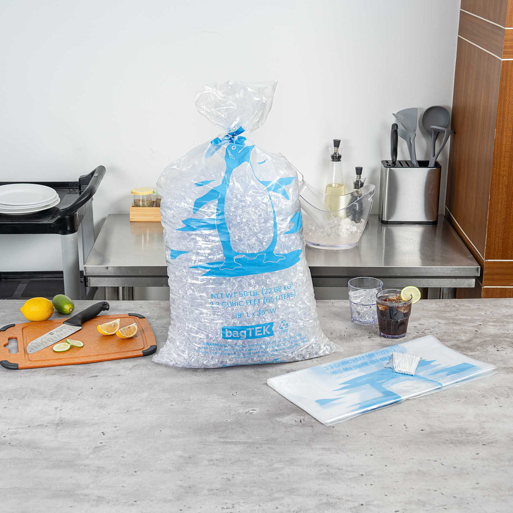 Bag Tek 50 Lb Clear Plastic Ice Bag - with Ice Print - 100 count box