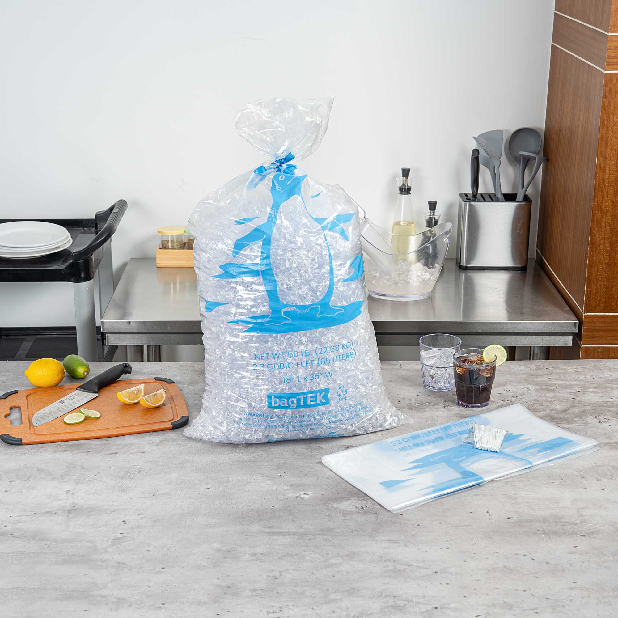Bag Tek 50 Lb Clear Plastic Ice Bag - with Ice Print - 100 count box