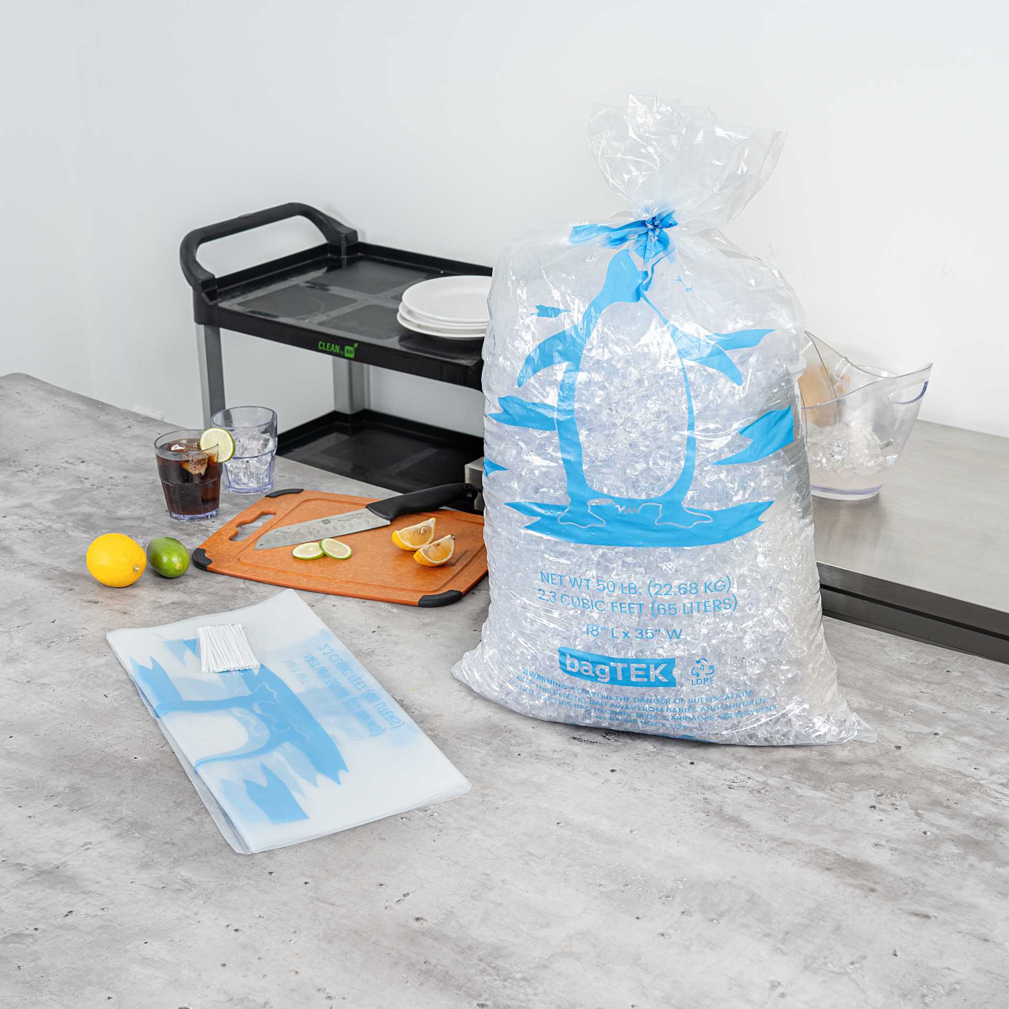 Bag Tek 50 Lb Clear Plastic Ice Bag - with Ice Print - 100 count box