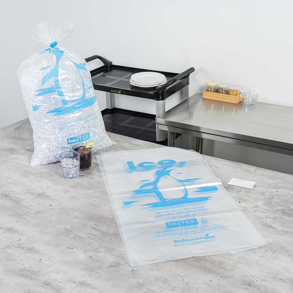 Bag Tek 50 Lb Clear Plastic Ice Bag - with Ice Print - 100 count box