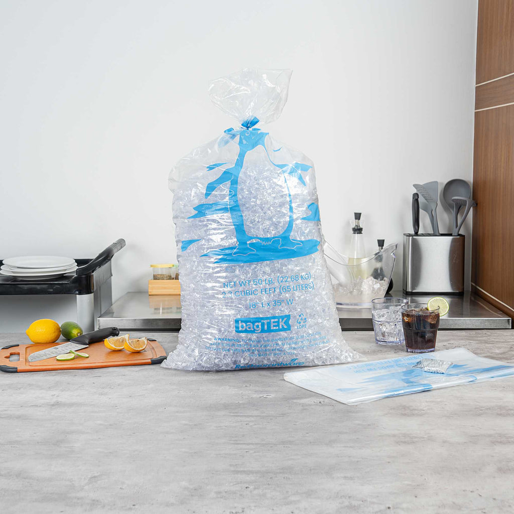 Bag Tek 50 Lb Clear Plastic Ice Bag - with Ice Print - 100 count box