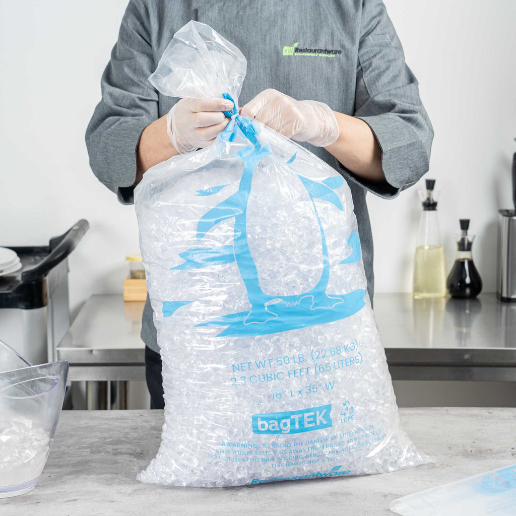Bag Tek 50 Lb Clear Plastic Ice Bag - with Ice Print - 200 count box