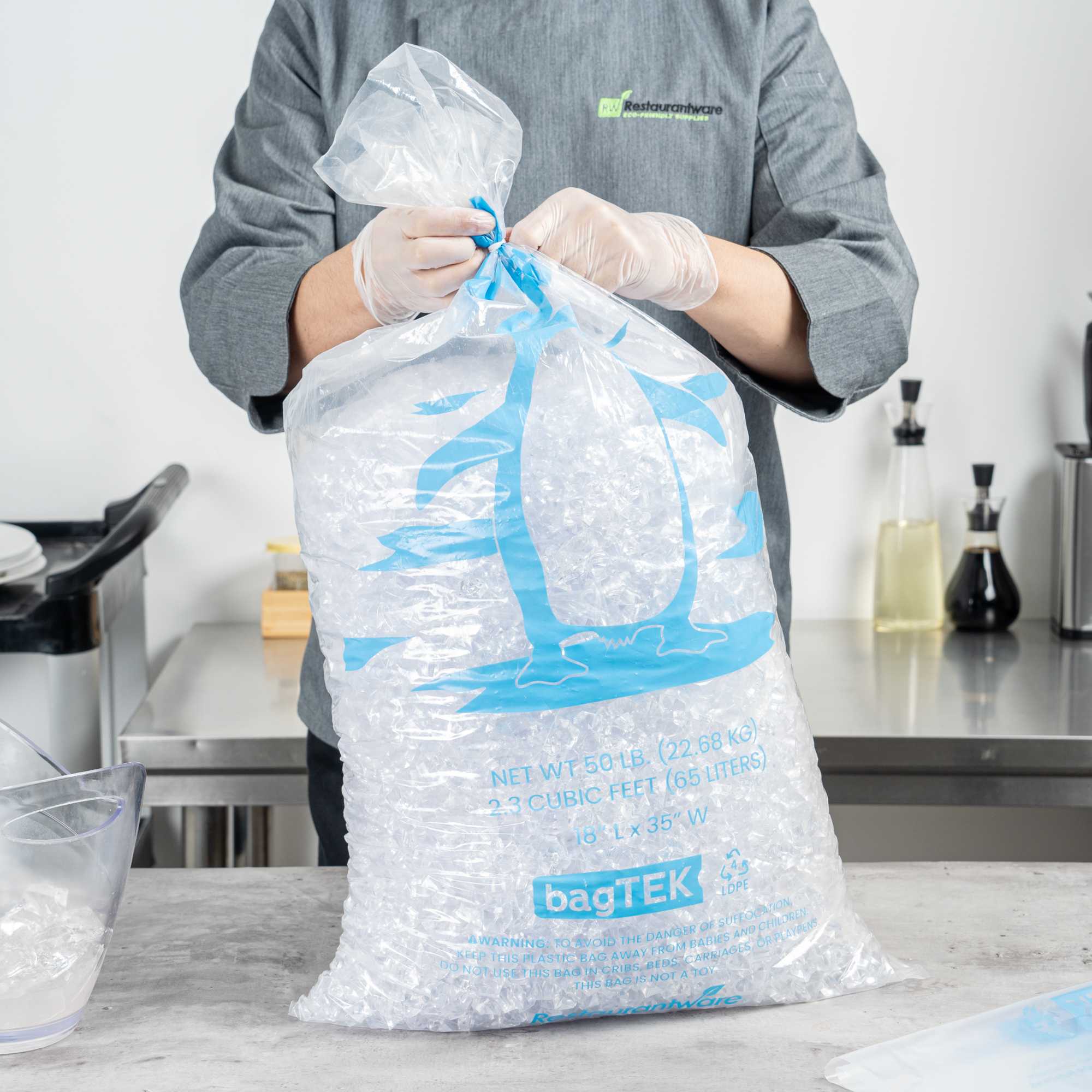 Bag Tek 50 Lb Clear Plastic Ice Bag - with Ice Print - 200 count box