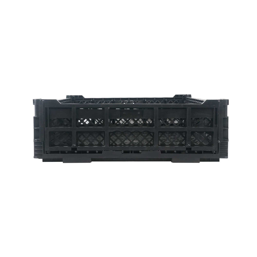 Cater Tek Rectangle Black Plastic Collapsible Crate - Vented, Stackable - 23 3/4" x 15 3/4" x 4 3/4" - 1 count box