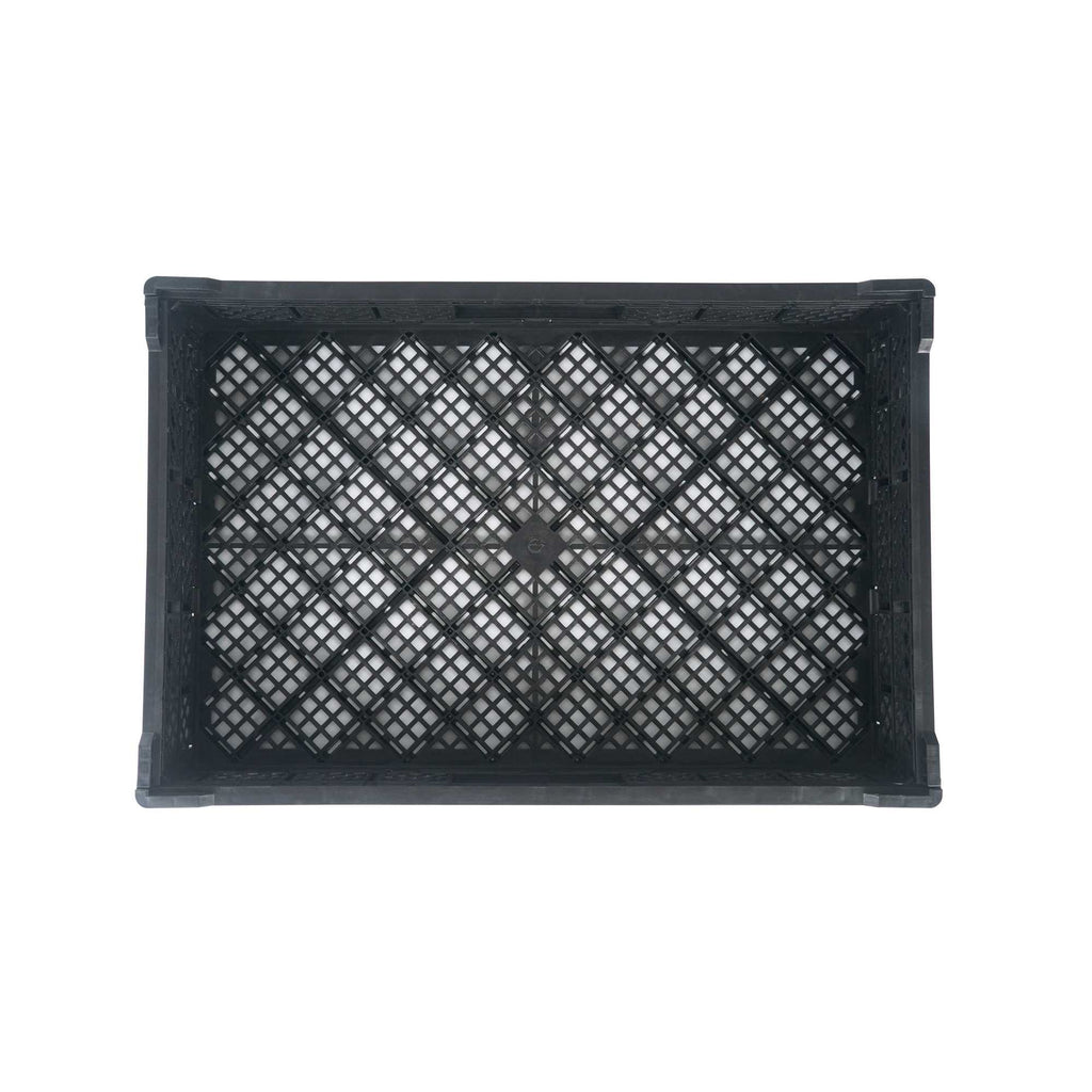 Cater Tek Rectangle Black Plastic Collapsible Crate - Vented, Stackable - 23 3/4" x 15 3/4" x 4 3/4" - 1 count box