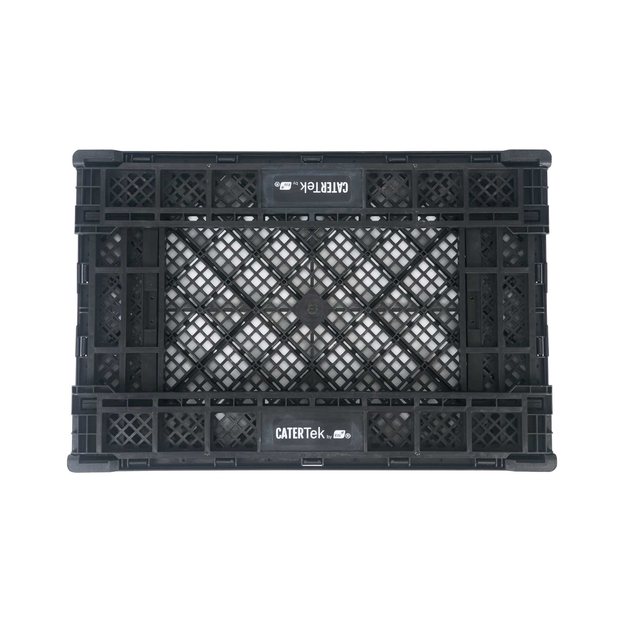 Cater Tek Rectangle Black Plastic Collapsible Crate - Vented, Stackable - 23 3/4" x 15 3/4" x 4 3/4" - 1 count box