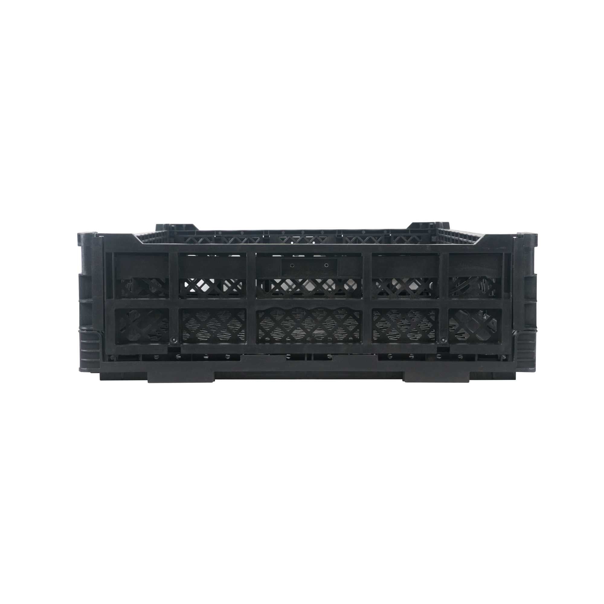Cater Tek Rectangle Black Plastic Collapsible Crate - Vented, Stackable - 23 3/4" x 15 3/4" x 4 3/4" - 10 count box
