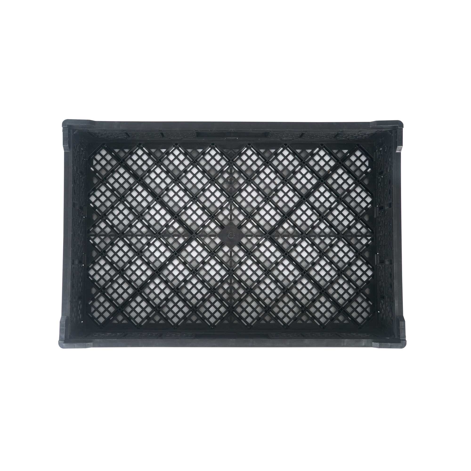 Cater Tek Rectangle Black Plastic Collapsible Crate - Vented, Stackable - 23 3/4" x 15 3/4" x 4 3/4" - 10 count box