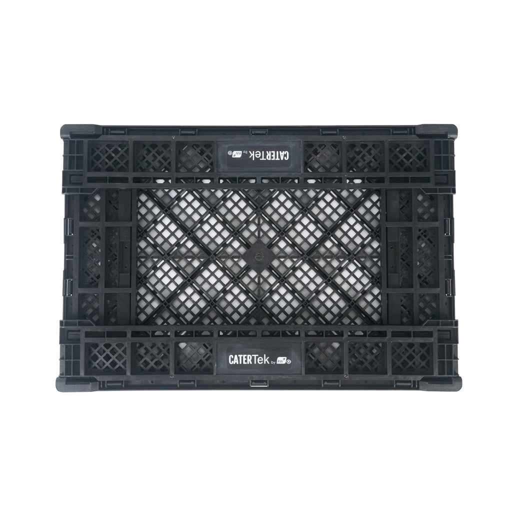 Cater Tek Rectangle Black Plastic Collapsible Crate - Vented, Stackable - 23 3/4" x 15 3/4" x 4 3/4" - 10 count box