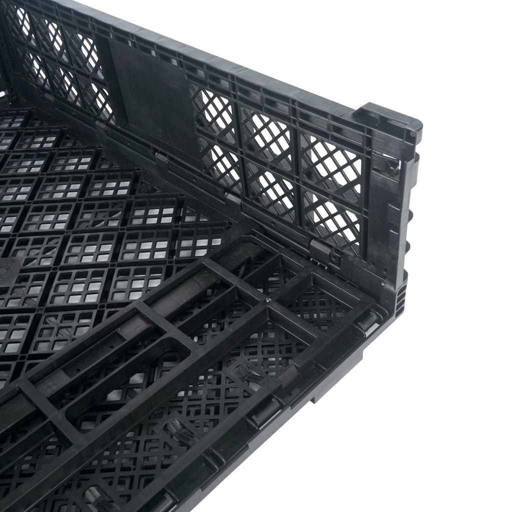 Cater Tek Rectangle Black Plastic Collapsible Crate - Vented, Stackable - 23 3/4" x 15 3/4" x 4 3/4" - 10 count box