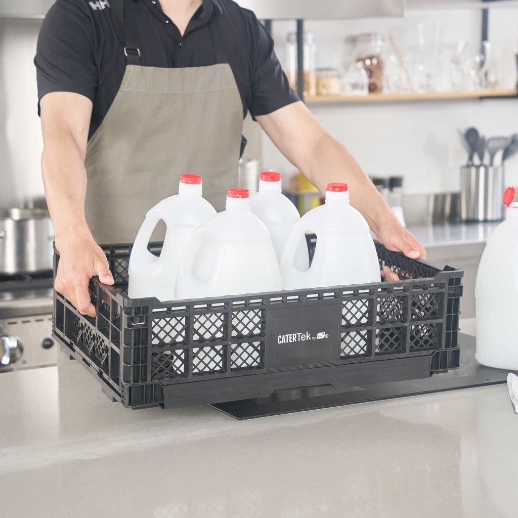 Cater Tek Rectangle Black Plastic Collapsible Crate - Vented, Stackable - 23 3/4" x 15 3/4" x 6 3/4" - 1 count box