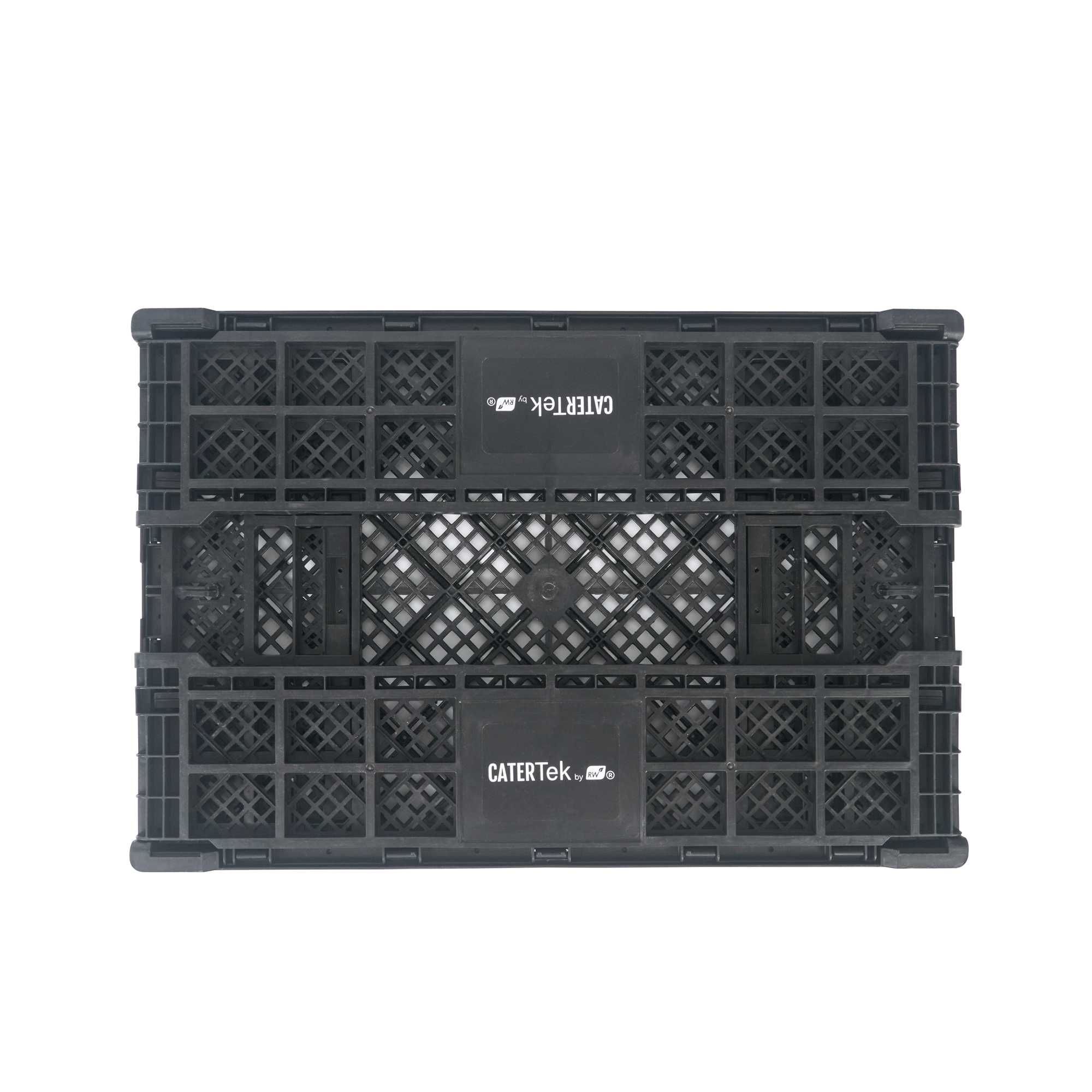 Cater Tek Rectangle Black Plastic Collapsible Crate - Vented, Stackable - 23 3/4" x 15 3/4" x 6 3/4" - 10 count box