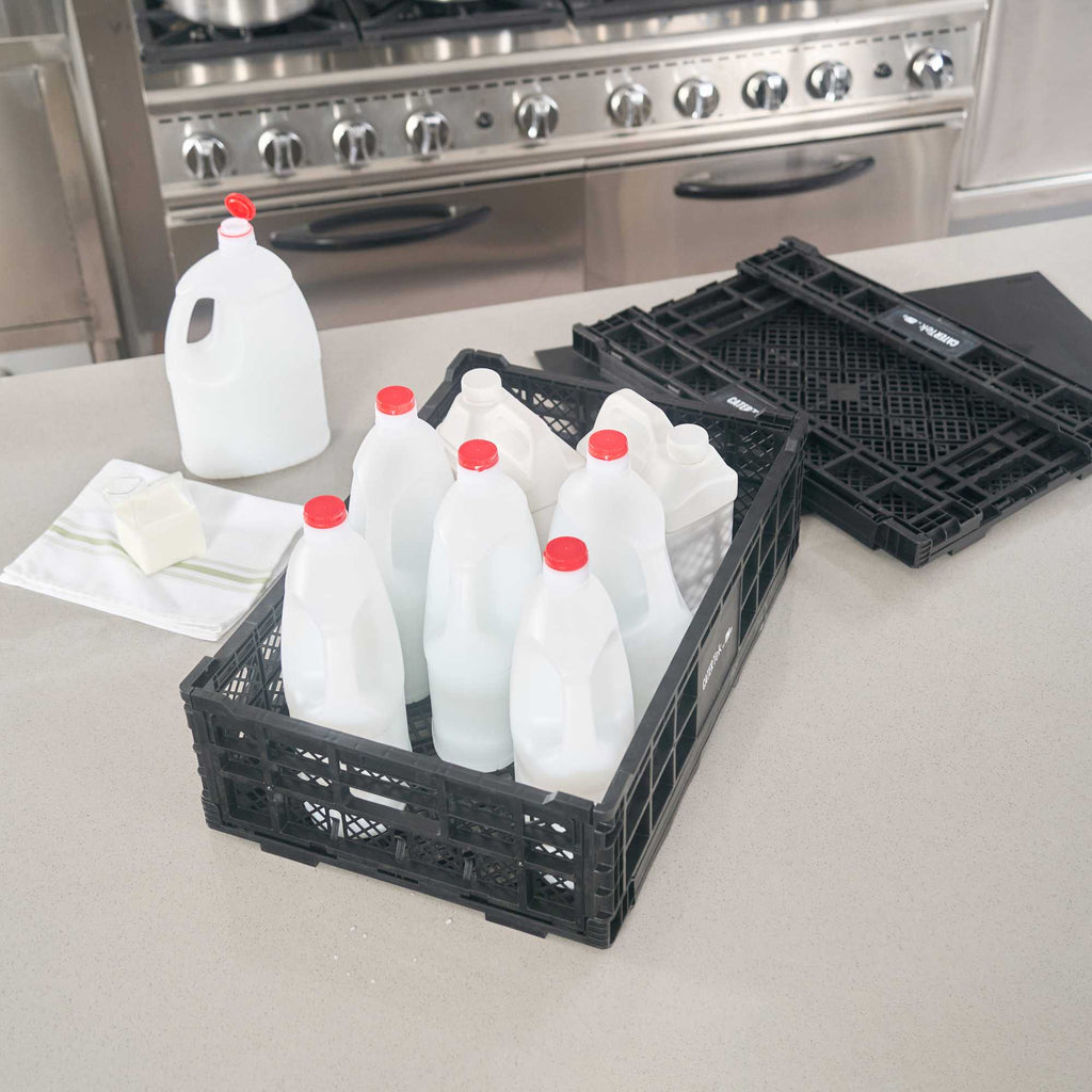 Cater Tek Rectangle Black Plastic Collapsible Crate - Vented, Stackable - 23 3/4" x 15 3/4" x 6 3/4" - 10 count box