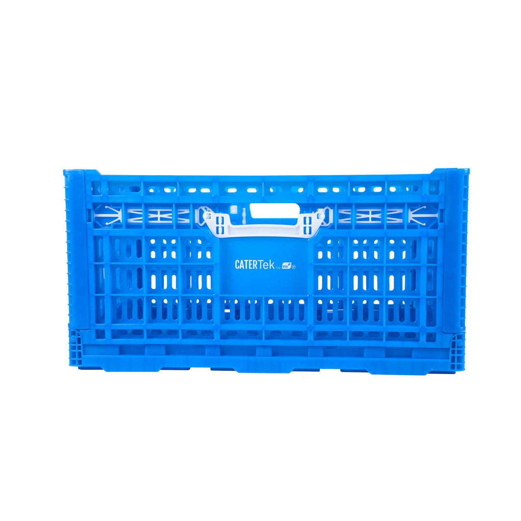 Cater Tek Rectangle Blue Plastic Collapsible Crate - Vented, Stackable - 23 3/4" x 15 3/4" x 11 3/4" - 1 count box