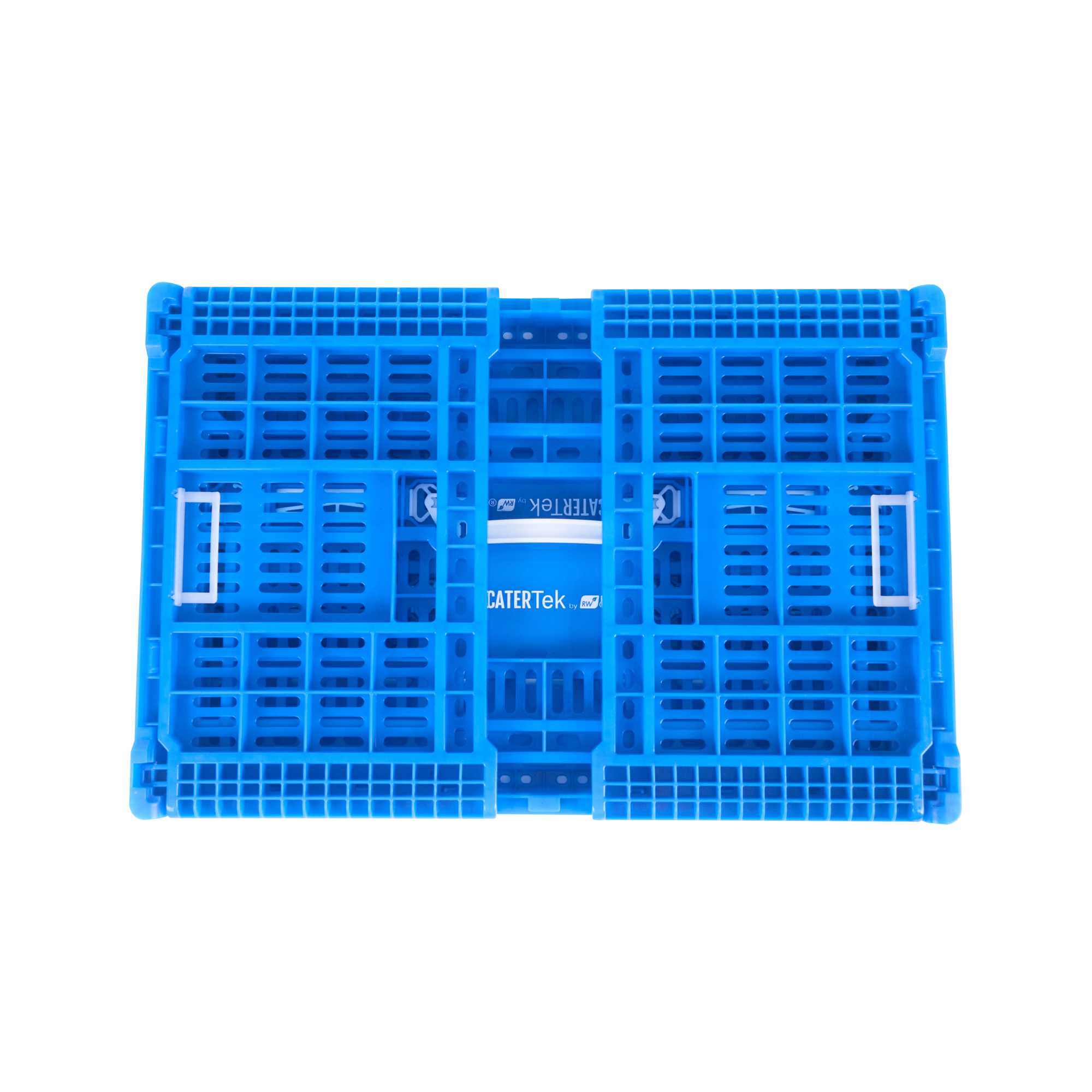 Cater Tek Rectangle Blue Plastic Collapsible Crate - Vented, Stackable - 23 3/4" x 15 3/4" x 11 3/4" - 1 count box