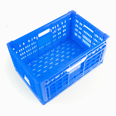 Cater Tek Rectangle Blue Plastic Collapsible Crate - Vented, Stackable - 23 3/4" x 15 3/4" x 11 3/4" - 10 count box