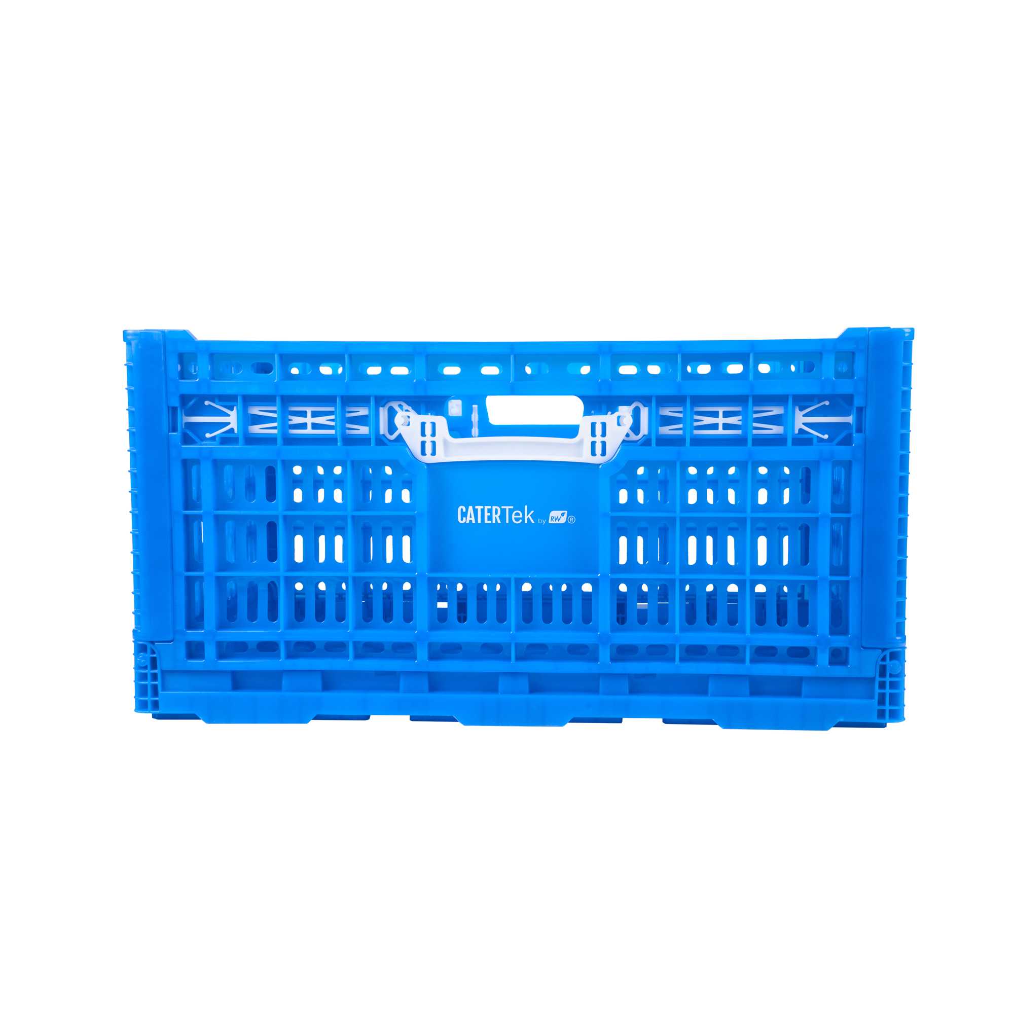 Cater Tek Rectangle Blue Plastic Collapsible Crate - Vented, Stackable - 23 3/4" x 15 3/4" x 11 3/4" - 10 count box