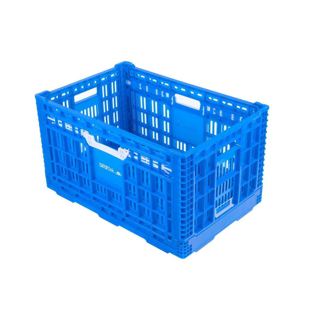 Cater Tek Rectangle Blue Plastic Collapsible Crate - Vented, Stackable - 23 3/4" x 15 3/4" x 13 1/2" - 1 count box