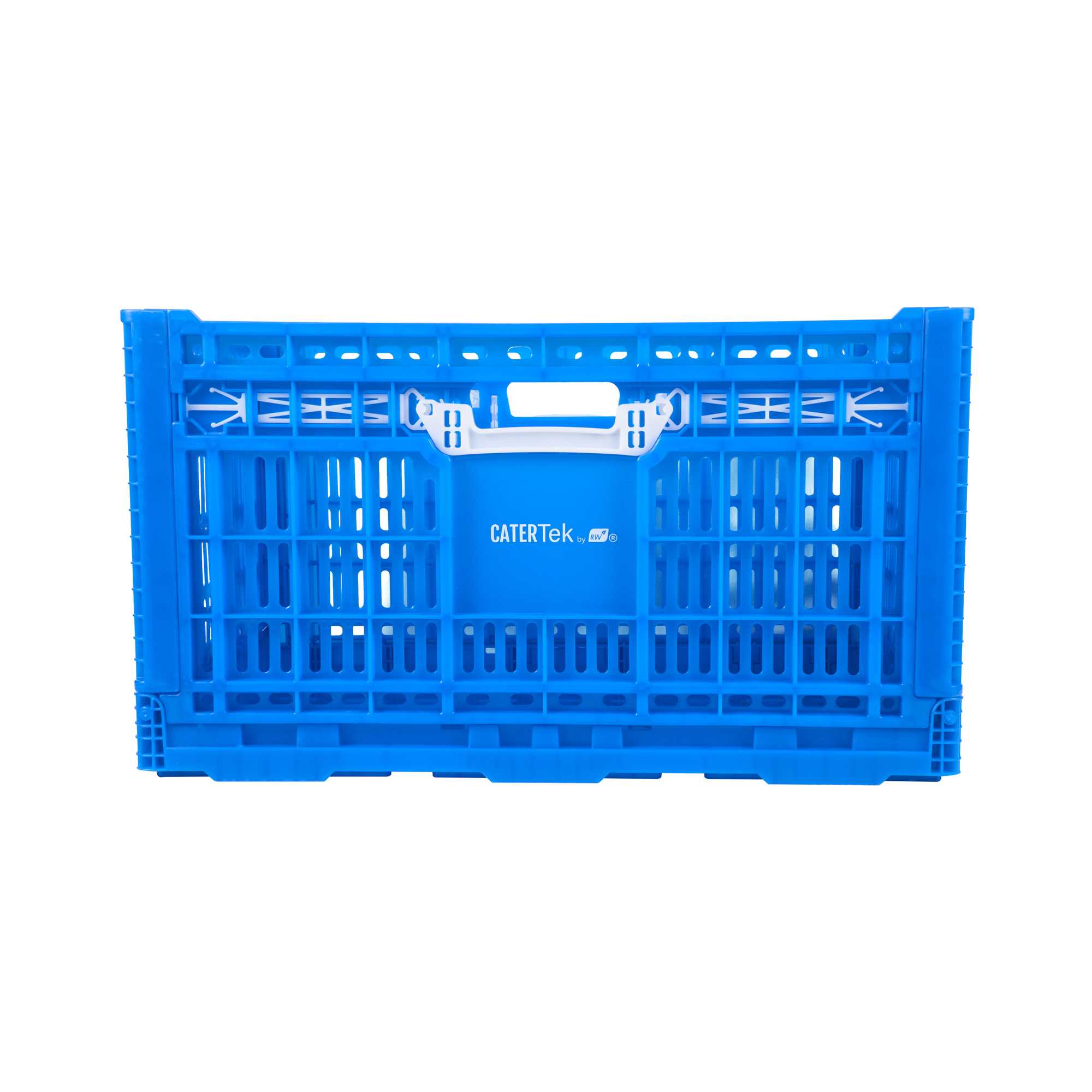 Cater Tek Rectangle Blue Plastic Collapsible Crate - Vented, Stackable - 23 3/4" x 15 3/4" x 13 1/2" - 1 count box