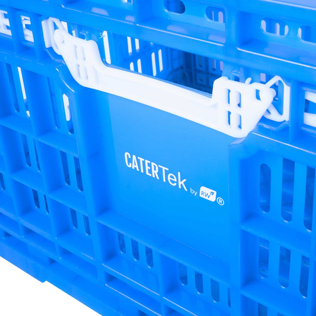 Cater Tek Rectangle Blue Plastic Collapsible Crate - Vented, Stackable - 23 3/4" x 15 3/4" x 13 1/2" - 10 count box