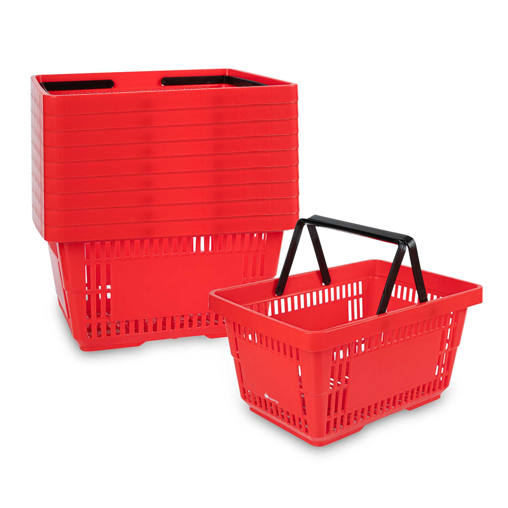 Shop Tek Red Plastic Grocery Market Shopping Basket - with Plastic Handles - 17" x 11 3/4" - 1 count box