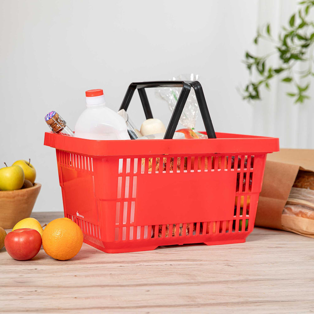 Shop Tek Red Plastic Grocery Market Shopping Basket - with Plastic Handles - 17" x 11 3/4" - 1 count box