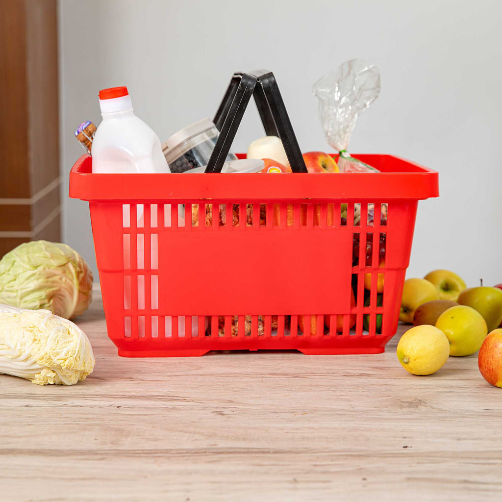 Shop Tek Red Plastic Grocery Market Shopping Basket - with Plastic Handles - 17" x 11 3/4" - 10 count box