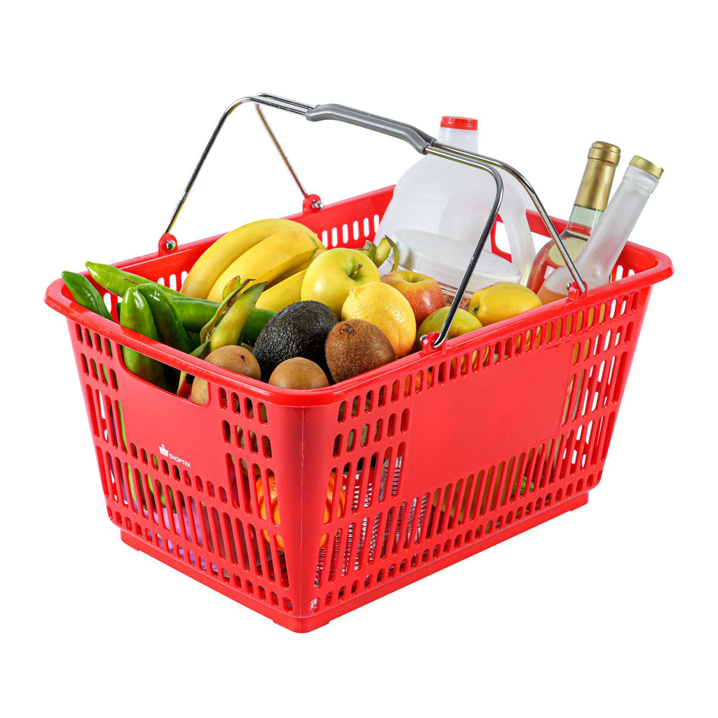 Shop Tek Red Plastic Grocery Market Shopping Basket - with Steel Handles - 19 1/4" x 13" - 1 count box