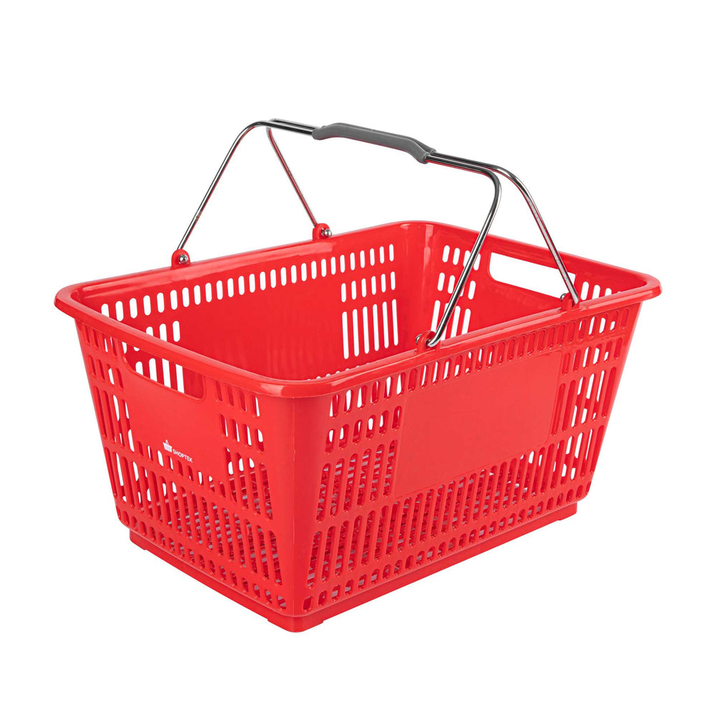 Shop Tek Red Plastic Grocery Market Shopping Basket - with Steel Handles - 19 1/4" x 13" - 1 count box