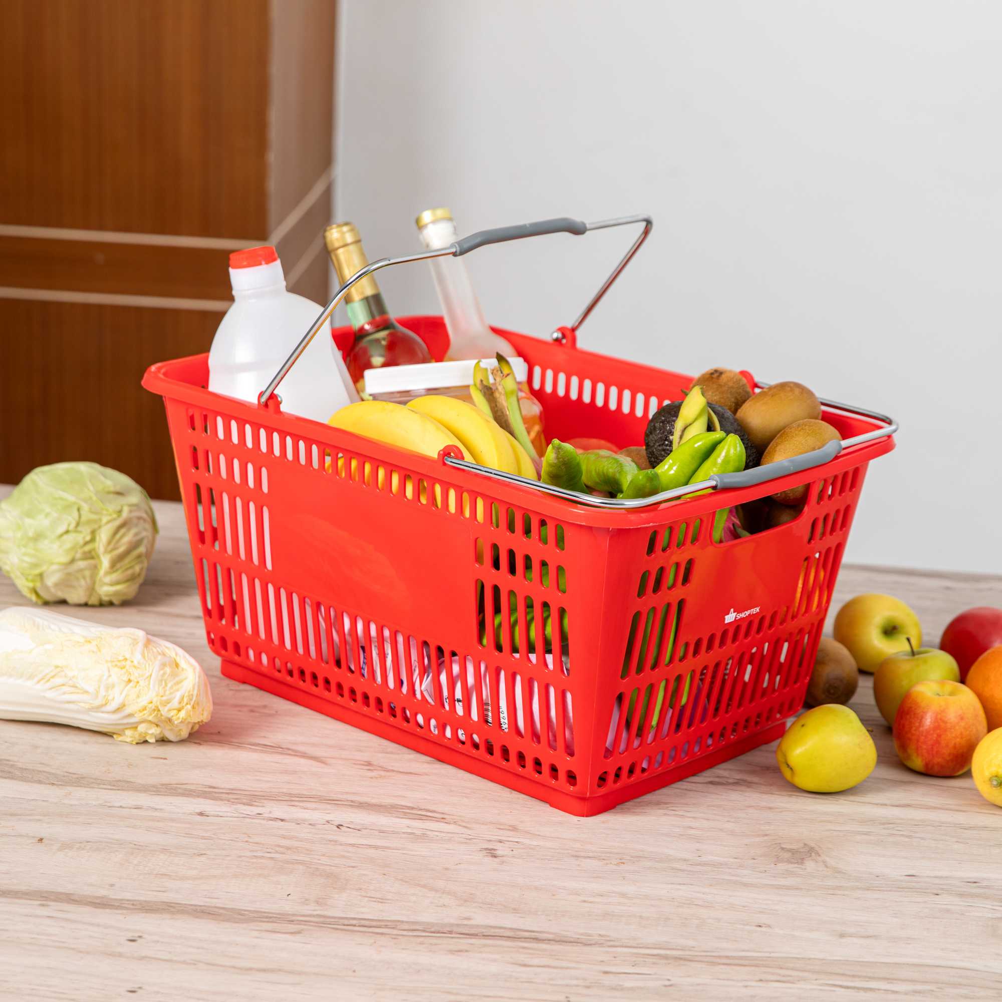 Shop Tek Red Plastic Grocery Market Shopping Basket - with Steel Handles - 19 1/4" x 13" - 1 count box