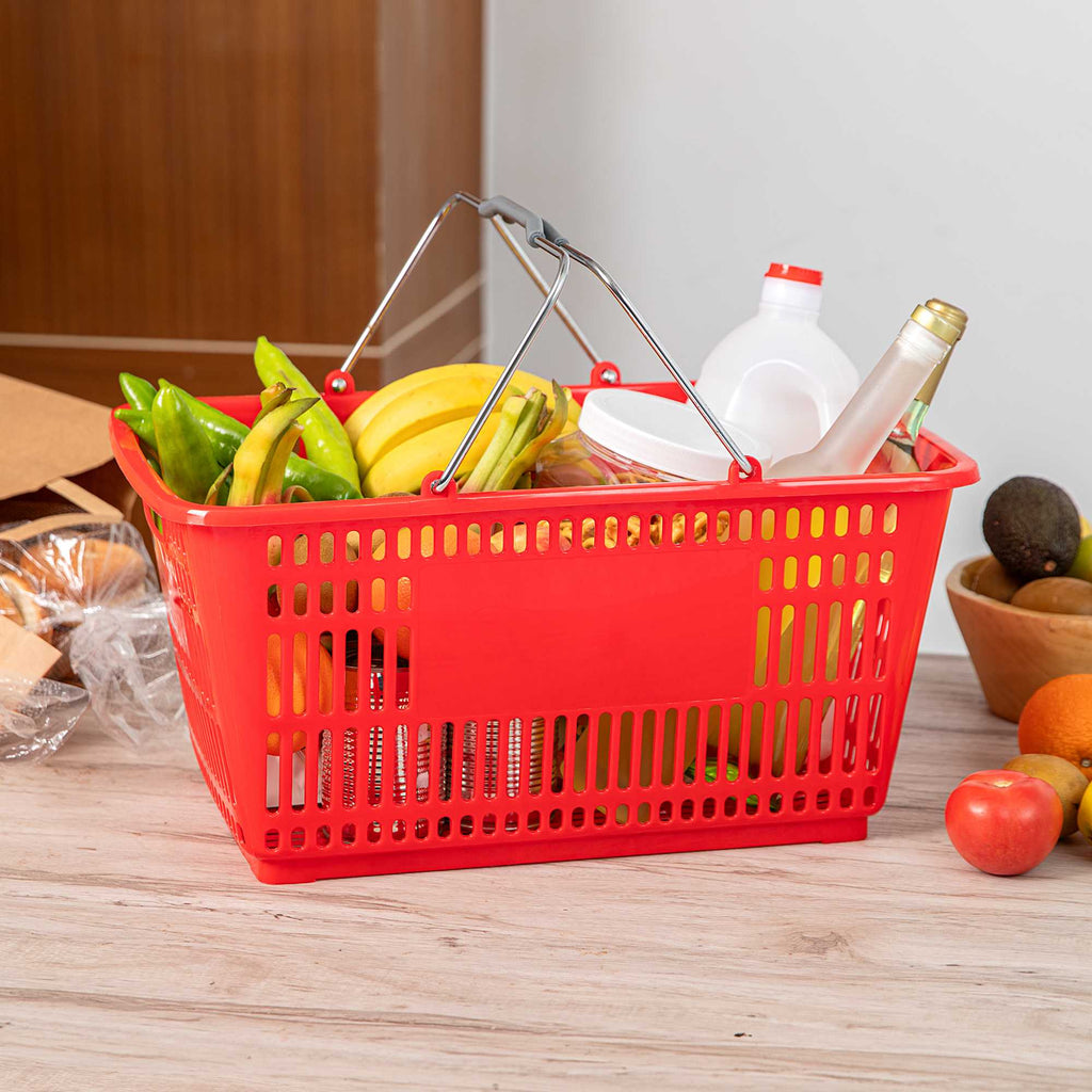 Shop Tek Red Plastic Grocery Market Shopping Basket - with Steel Handles - 19 1/4" x 13" - 1 count box