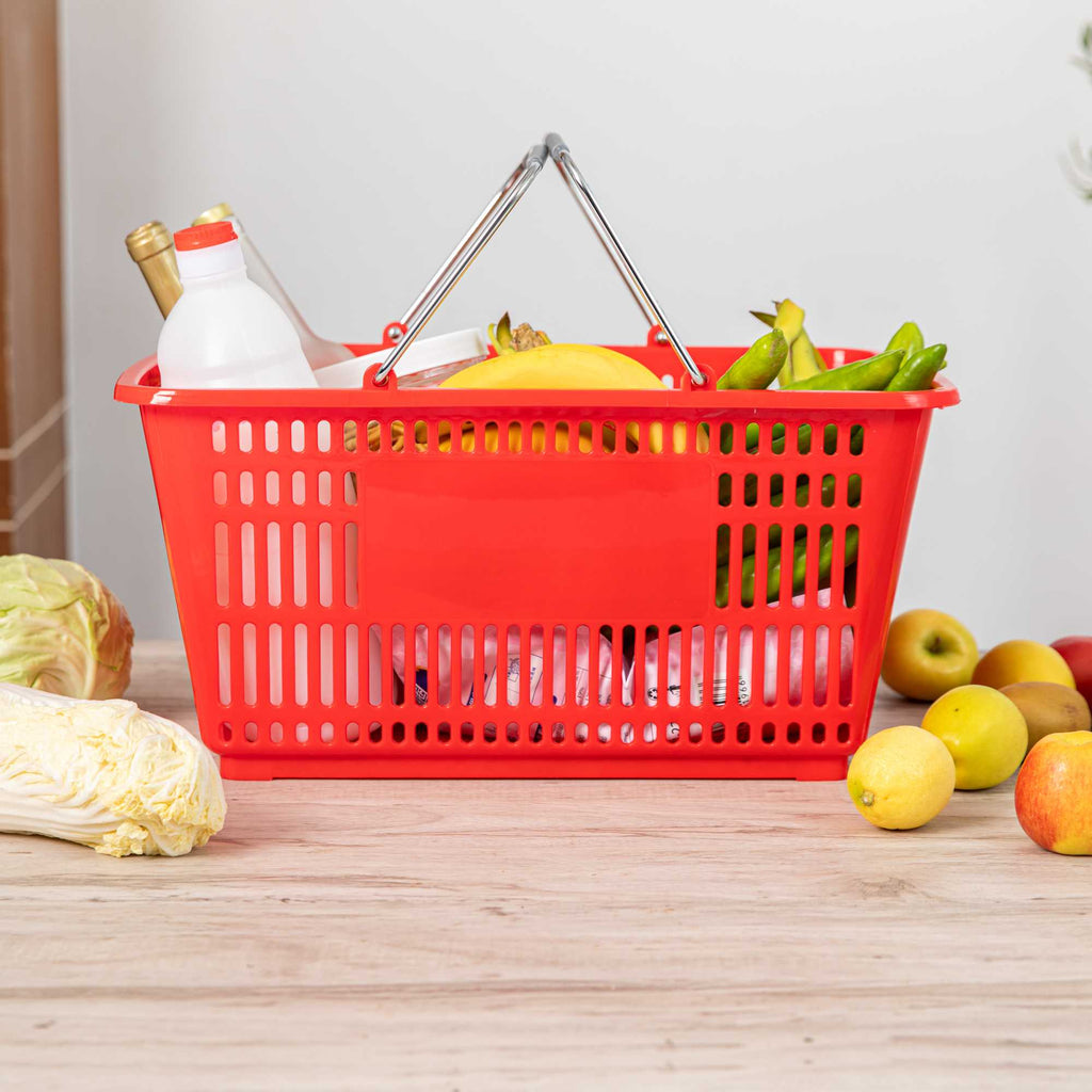 Shop Tek Red Plastic Grocery Market Shopping Basket - with Steel Handles - 19 1/4" x 13" - 1 count box