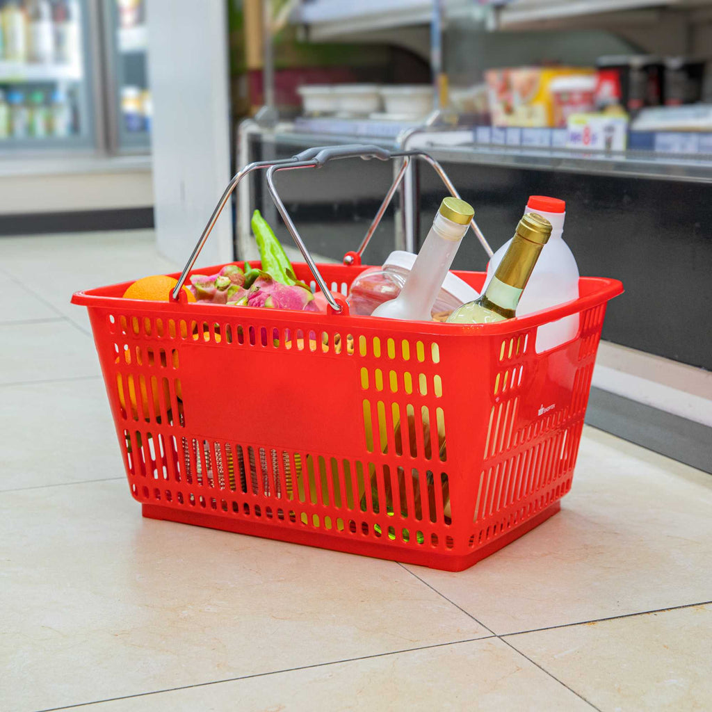 Shop Tek Red Plastic Grocery Market Shopping Basket - with Steel Handles - 19 1/4" x 13" - 1 count box