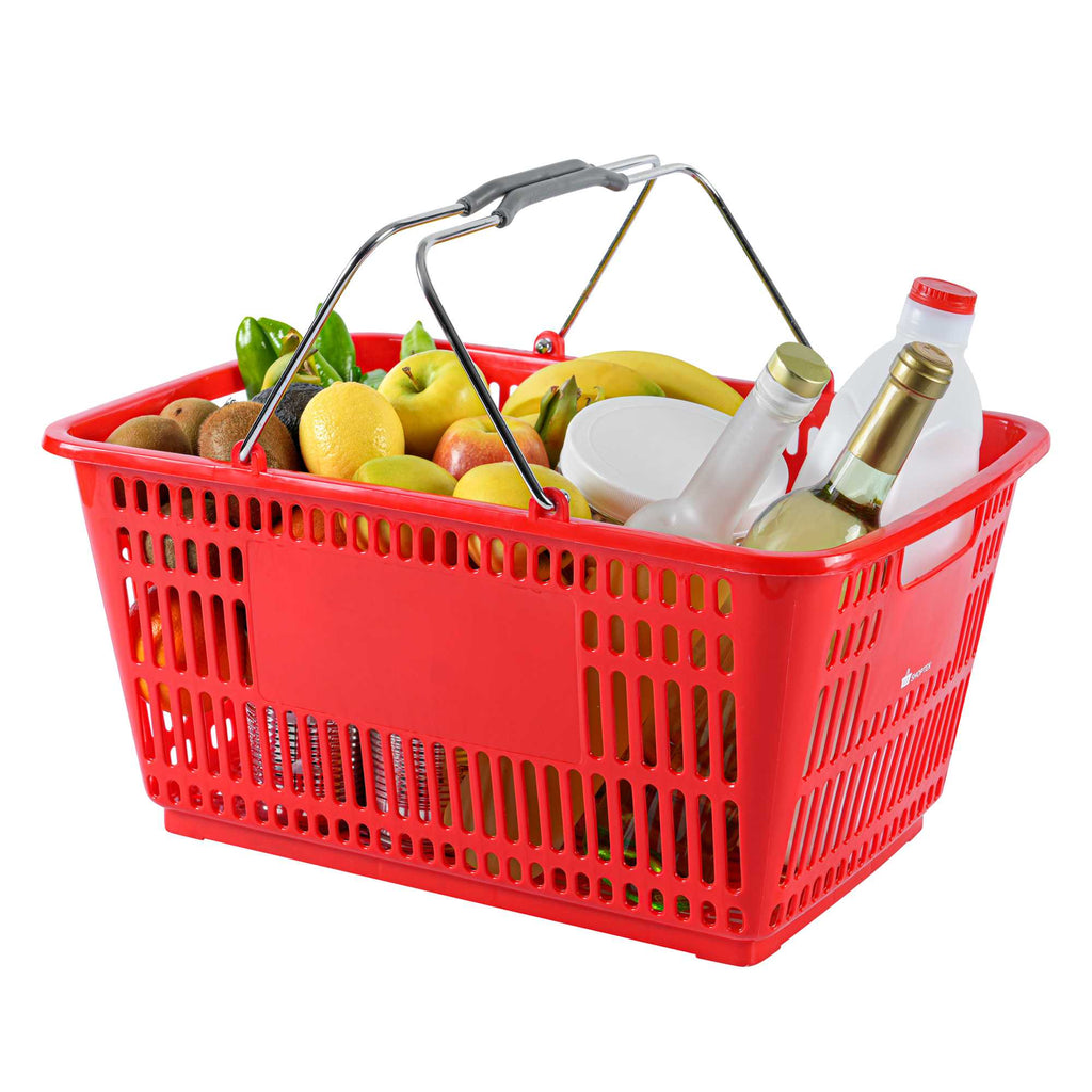 Shop Tek Red Plastic Grocery Market Shopping Basket - with Steel Handles - 19 1/4" x 13" - 10 count box
