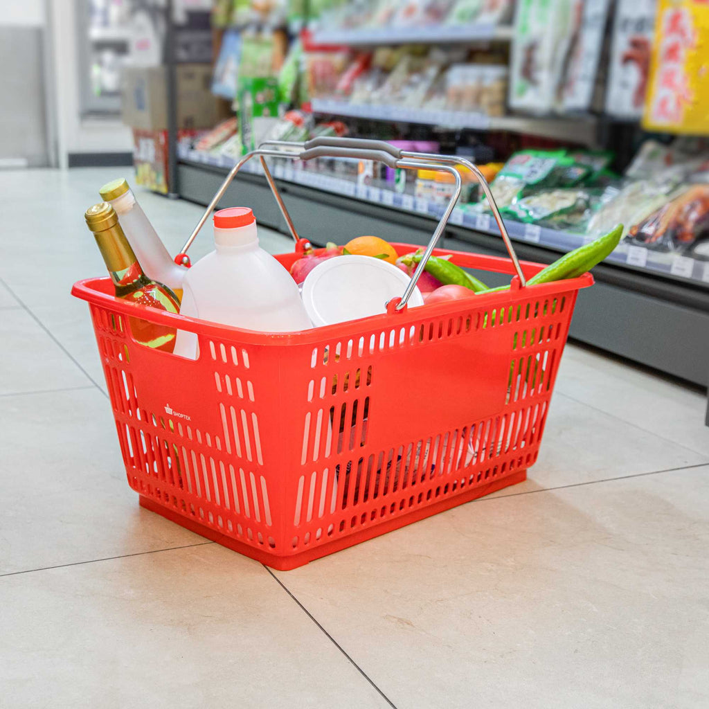 Shop Tek Red Plastic Grocery Market Shopping Basket - with Steel Handles - 19 1/4" x 13" - 10 count box