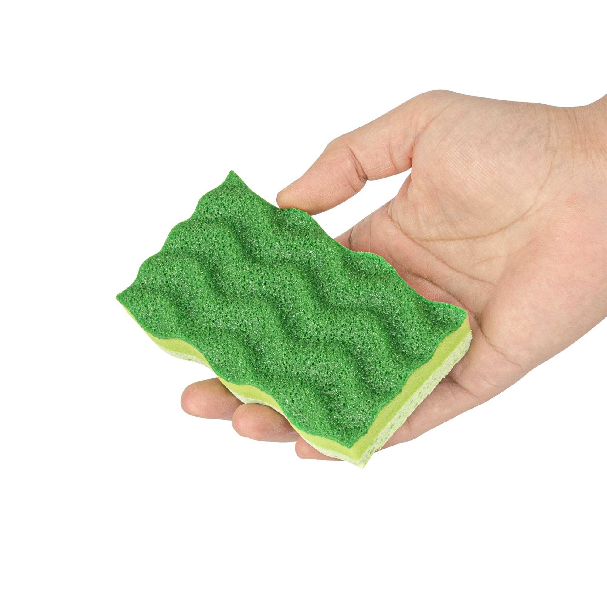 Clean Tek Professional All-Purpose Light and Dark Green Cellulose Scouring Sponge - Grooved - 4 1/2" x 2 1/2" x 1" - 60 count box