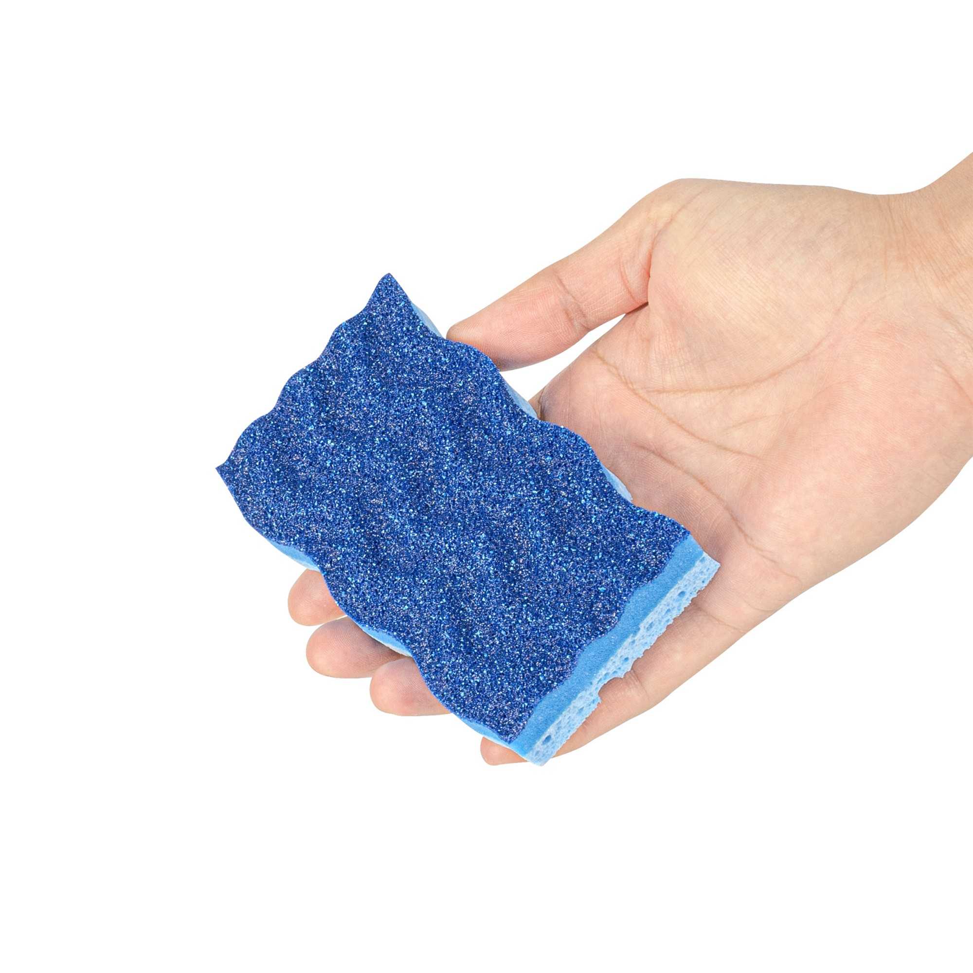 Clean Tek Professional Light-Duty Light and Dark Blue Cellulose Scouring Sponge - Grooved - 4 1/2" x 2 1/2" x 1" - 3 count box