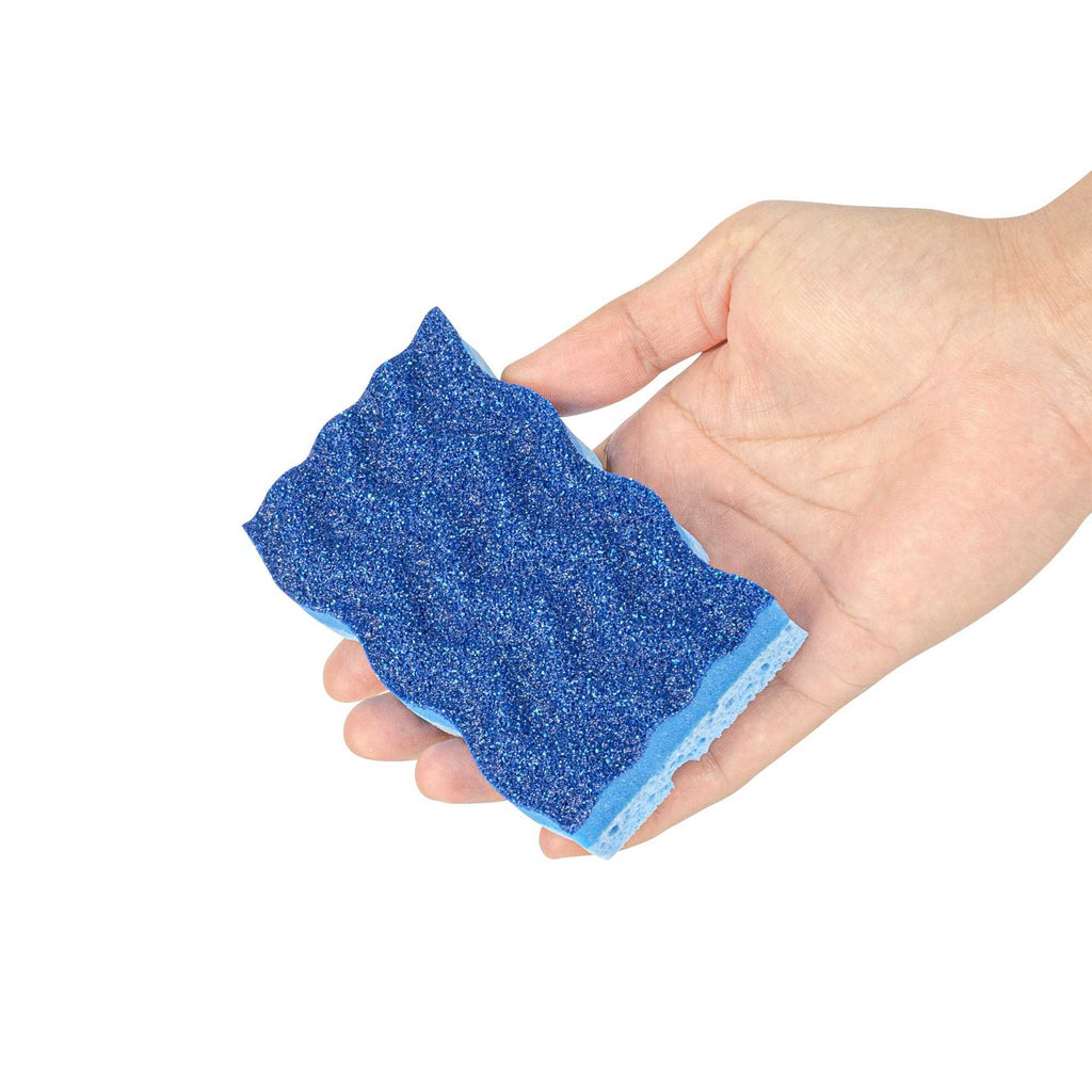 Clean Tek Professional Light-Duty Light and Dark Blue Cellulose Scouring Sponge - Grooved - 4 1/2" x 2 1/2" x 1" - 60 count box