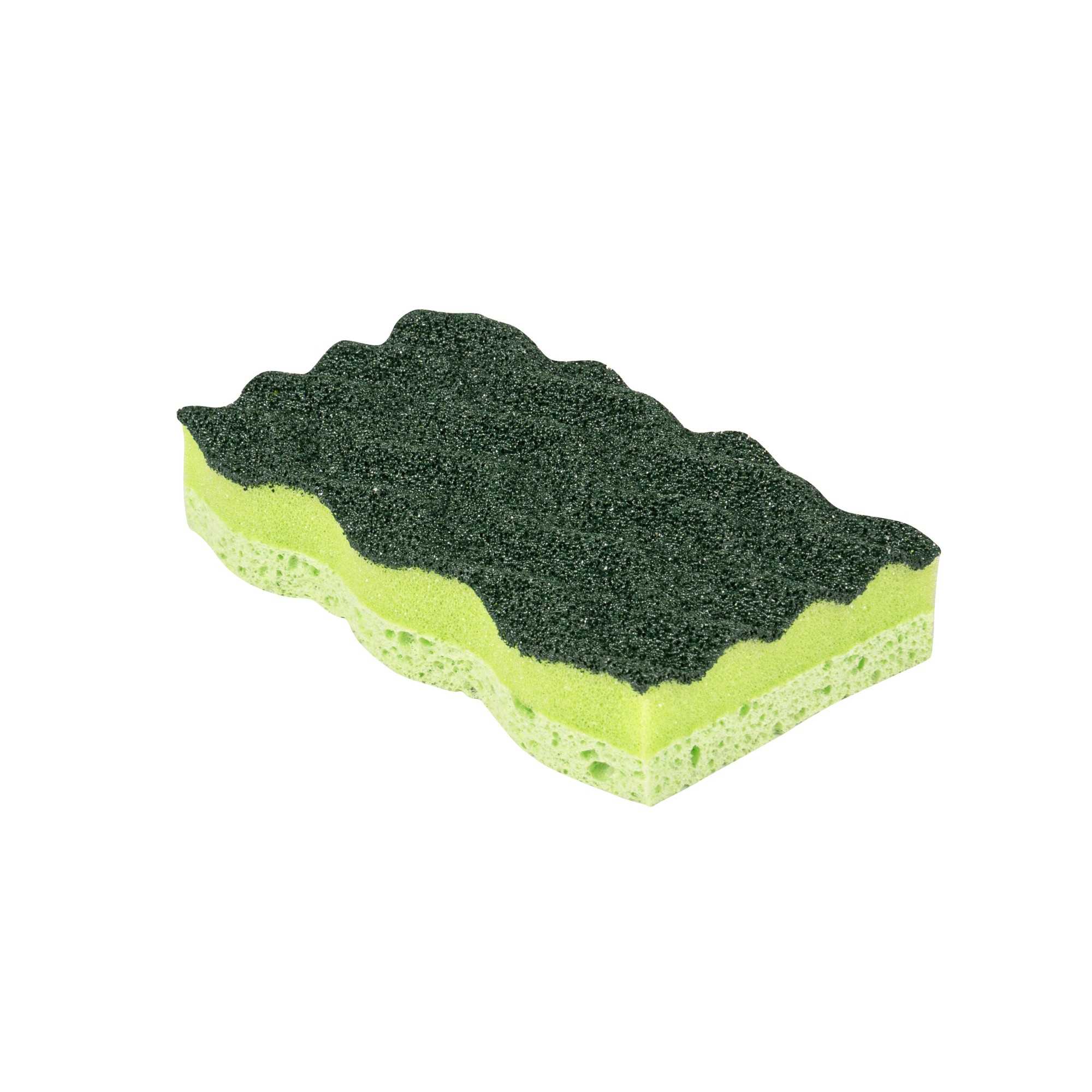 Clean Tek Professional Heavy-Duty Light and Dark Green Cellulose Scouring Sponge - Grooved - 4 1/2" x 2 1/2" x 1" - 60 count box