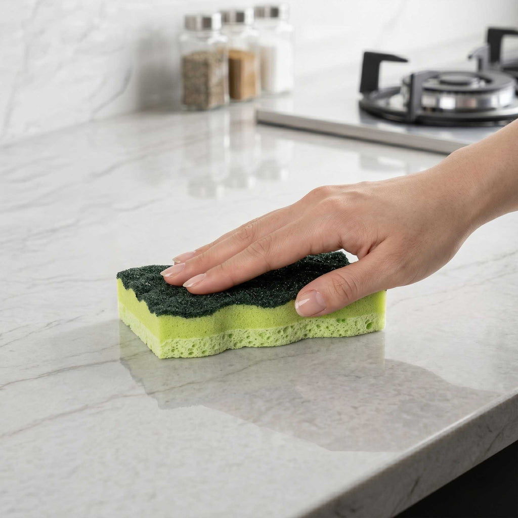 Clean Tek Professional Heavy-Duty Light and Dark Green Cellulose Scouring Sponge - Grooved - 4 1/2" x 2 1/2" x 1" - 3 count box