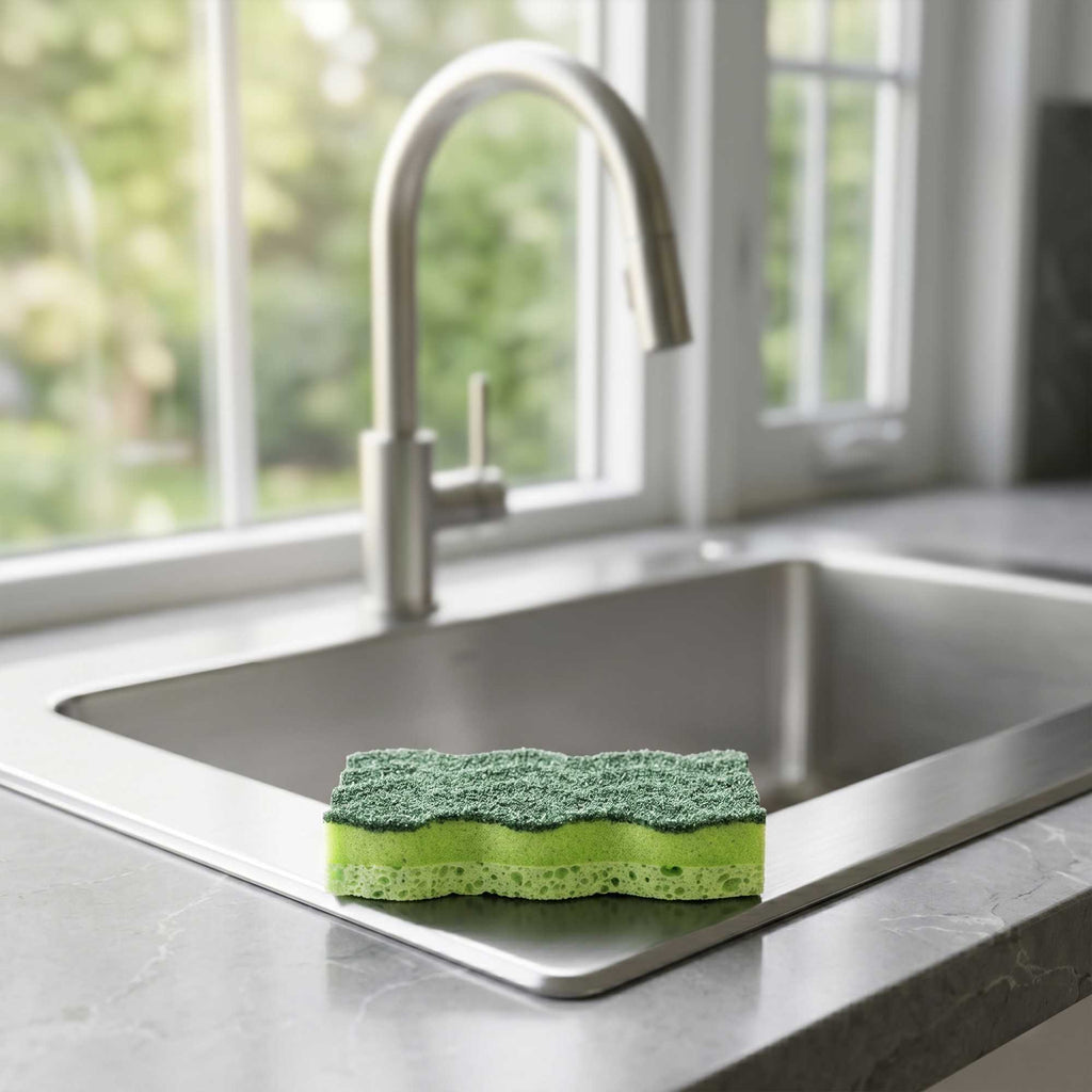 Clean Tek Professional Heavy-Duty Light and Dark Green Cellulose Scouring Sponge - Grooved - 4 1/2" x 2 1/2" x 1" - 60 count box