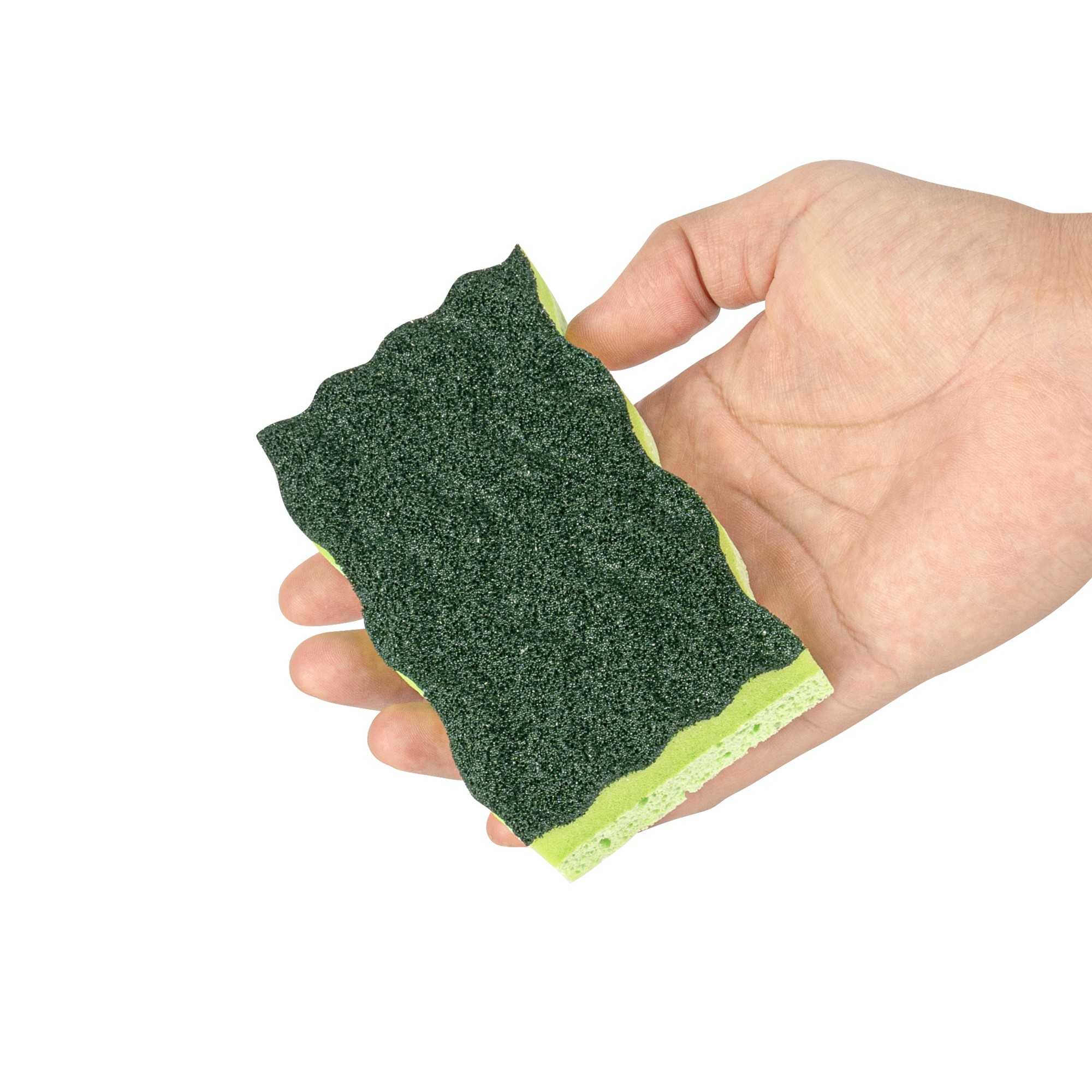 Clean Tek Professional Heavy-Duty Light and Dark Green Cellulose Scouring Sponge - Grooved - 4 1/2" x 2 1/2" x 1" - 60 count box