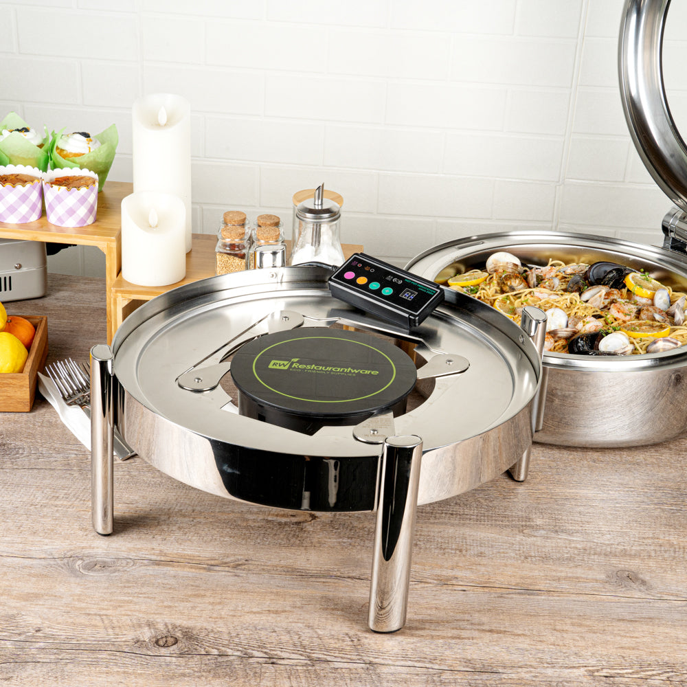 Met Lux Round Black Induction Warming Unit - For Compatible Chafers, 500W, Adjustable - 9 1/2" x 9 1/2" x 3" - 1 count box