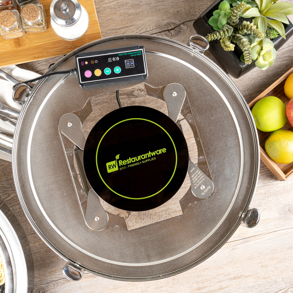 Met Lux Round Black Induction Warming Unit - For Compatible Chafers, 500W, Adjustable - 9 1/2" x 9 1/2" x 3" - 1 count box
