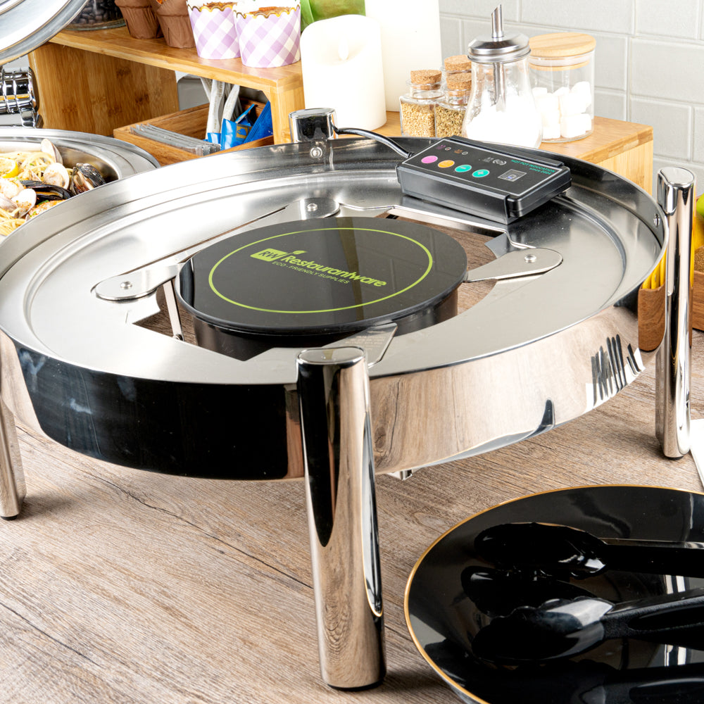 Met Lux Round Black Induction Warming Unit - For Compatible Chafers, 500W, Adjustable - 9 1/2" x 9 1/2" x 3" - 1 count box
