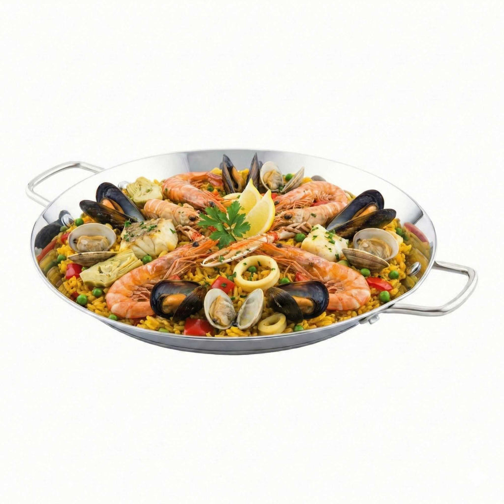 Met Lux Round Stainless Steel Paella Pan - Induction Ready - 13 1/2" x 10" x 1 1/2" - 1 count box