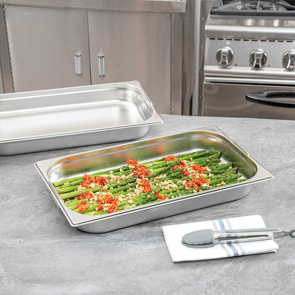 Met Lux Rectangle Stainless Steel Full Size Steam Table Pan 2.5 Inch Deep - Anti Jam, Collapsible Handles - 1 count box