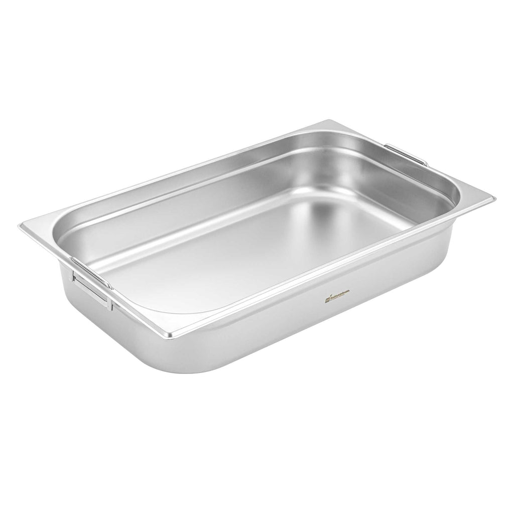 Met Lux Rectangle Stainless Steel Full Size Steam Table Pan 4 Inch Deep - Anti Jam, Collapsible Handles - 1 count box