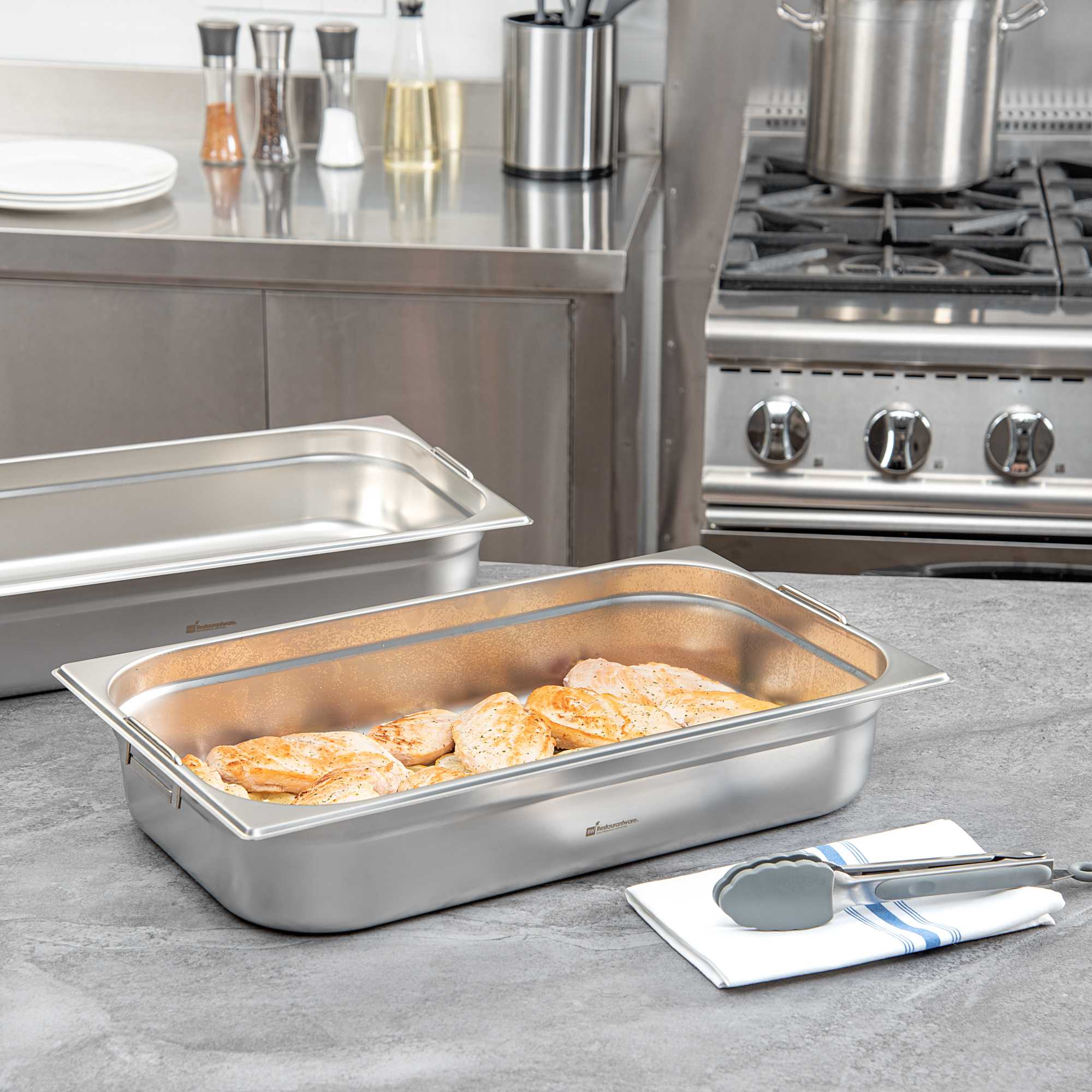 Met Lux Rectangle Stainless Steel Full Size Steam Table Pan 4 Inch Deep - Anti Jam, Collapsible Handles - 1 count box
